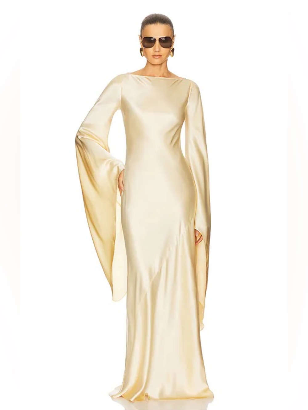 Helsa Revolve Golden Peach Champagne Silk Charmeuse Rosalind Evening Gown M